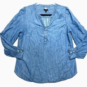 Talbots Shirt Womens Medium Blue Long Sleeve Chambray Button Front